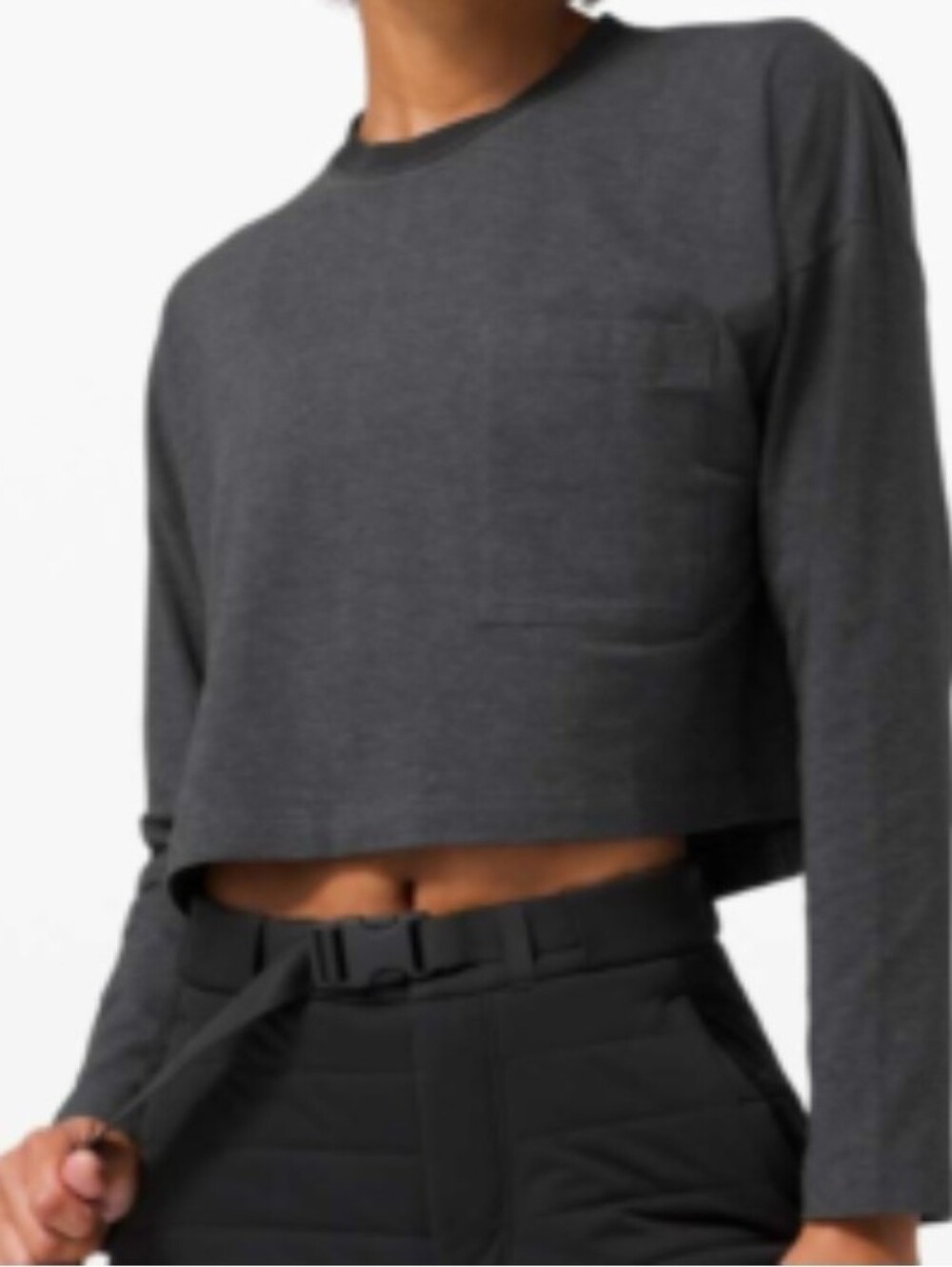 Lululemon Athletica Check The Box Cropped Long-Sleeve Pocket Top - Charcoal
